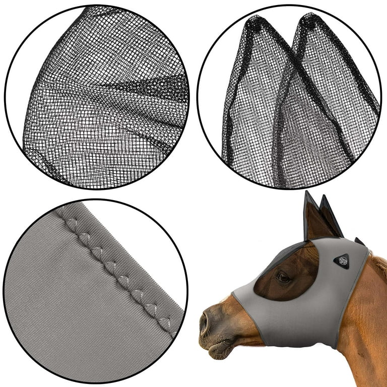 SmithBuilt Horse Fly Mask (Gray, Cob) - Mesh Eyes and Ears, Breathable  Fabric, UV Protection 