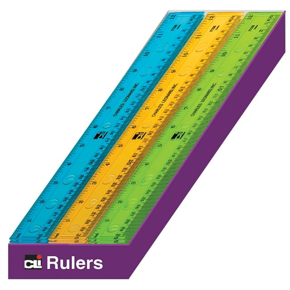 CLI Charles Leonard 12" Plastic Ruler Translucent Assorted Colors Pack of 36 (CHL80336ST)