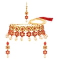 thumbnail image 1 of Efulgenz Indian Jewelry Choker Kundan Crystal Floral Necklace Earrings Maang Tikka Head Chain Bollywood Wedding Bridal Set, Red, Perfect Valentines Day Gifts for Her, 1 of 5