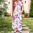 thumbnail image 2 of WRKEKC Dresses for Girls Short Sleeve Floral Print Pocket Tiered Ruffled Maxi Long Dress Soft for 4-14 Years, 2 of 9