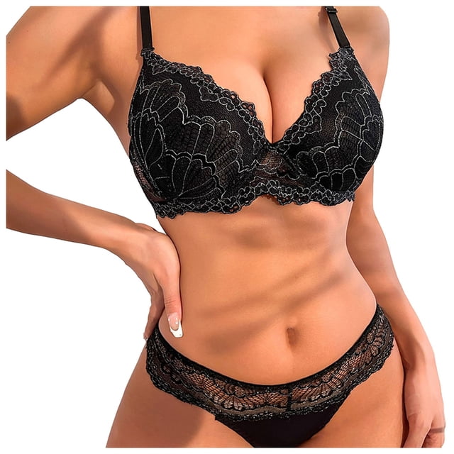 Conjunto de lencería Gibobby Sujetador de encaje negro 70B