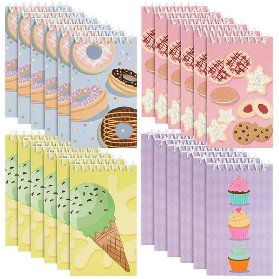 24 Pack Spiral Notepads 3x5 inches - Baking Party Favors - Mini Notebooks with Donut Cupcake Ice Cream Designs