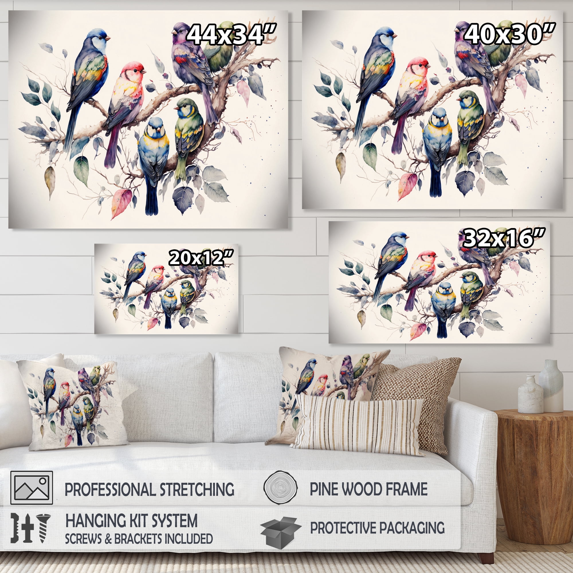 Designart Multicolor Birds On Plum Blossoms Tree XVIII Canvas Wall Art