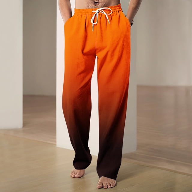RXIRUCGD Men's Fashion Drawstring Elastic Waist Gradient Color Casual Length Pants, Orange, Size: 3XL