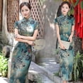 thumbnail image 2 of Qipao de estilo chino para mujer, vestido largo de satén de manga corta a la moda para desplazamientos diarios, vestido elegante de gama alta 2021 2020, 2 of 5