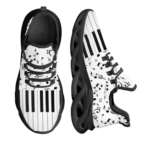 

Fashion Musical Notes Cartoon Pattern Female Flat Shoes Comfort Sport Sneakers for Women Lace up Platform Shoes 2024
