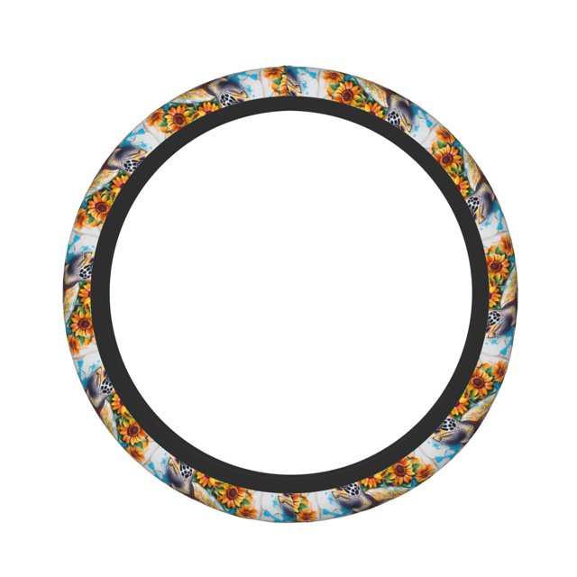 Fotbe Sunflower Turtle Funda para Volante Universal de 15 pulgadas, Accesorios para Auto para Hombre y Mujer, Protector de Volante Cómodo para SUV y Sedán