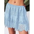 thumbnail image 6 of Women'S Y2k Half Slip Skirt Low Rise Pleated Ruffle LaceTrim Skirt Layered Flowy Short Skirts Underskirt Light Blue XL, 6 of 7