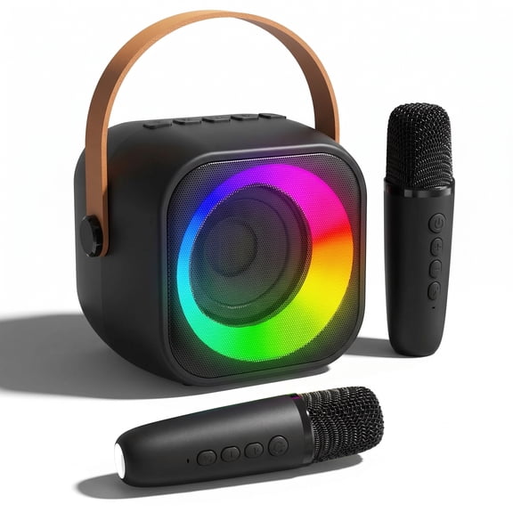 Mini Karaoke Machine, Portable Bluetooth Speaker with 2 Wireless Microphones for Kids & Adults, Karaoke Microphone with LED Lights, Gifts for Girls & Boys
