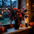 thumbnail image 2 of Gothic Halloween Artificial Bouquet 12.2In, Faux Rose Sunflower Dahlia Dark Floral Arrangement for Halloween Table & Window Seasonal Decor,Black, 2 of 6