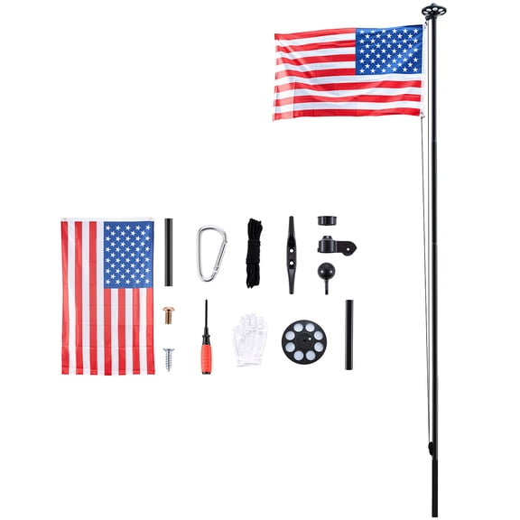 KFFKFF 25ft Heavy Duty Sectional Flagpole Kit with 136 LED Solar Light for Outdoor Use, Aluminum Flagpole with 3x5 American Flag for Residential, Commercial, and Yard Applications, Black