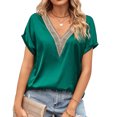thumbnail image 1 of Camiseta De Raso De Encaje Camiseta de encaje para mujer Top de satén con cuello en V Basics Casual Tees Top Dailywear (Verde S) Cgtredaw Para estrenar, 1 of 1