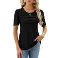 thumbnail image 3 of SHIBEVER Women Short Sleeve Tops Summer Baggy Round Neck Blouse Fashion Solid Color Tee Pleated Dressy Casual Clothes Black Tee Plus Size XXL, 3 of 6