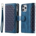 thumbnail image 2 of SaniMore for iPhone 14 Pro Max (6.7" 2022) Wallet Case, Wrist/Crossbody Lanyard, 3D Lattice PU Leather Flip Kickstand Zipper Purse & Card Slots Magnetic Clasp Shockproof TPU Shell Anti-drop - Blue, 2 of 9