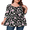Black Pink Flower, variant on Women's Plus Size Round Neck Tunic Blouse 3/4 Sleeve Floral Loose T-Shirt 0X-5X
