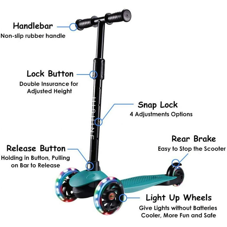 Kick Scooter for Kids Boys Girls, 3 Wheel Scooter for Toddler for 2-5 Years  Old, Adjustable Height, Light Up Flashing Wheels, Removable Handlebar, Lean  to Steer, Easy to Carry 