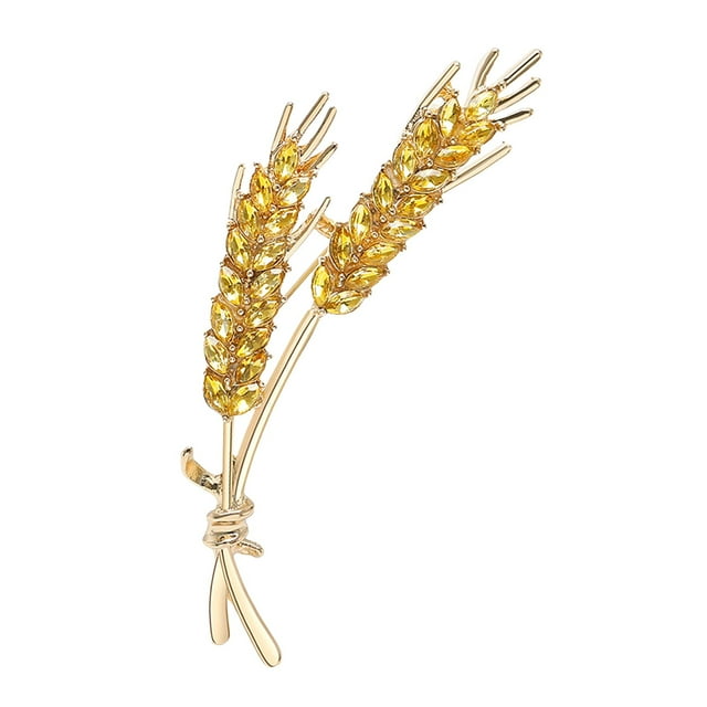 Broche de diamantes de imitación Fernando hojas decoración 6,4 cm x 2,7 cm Amarillo