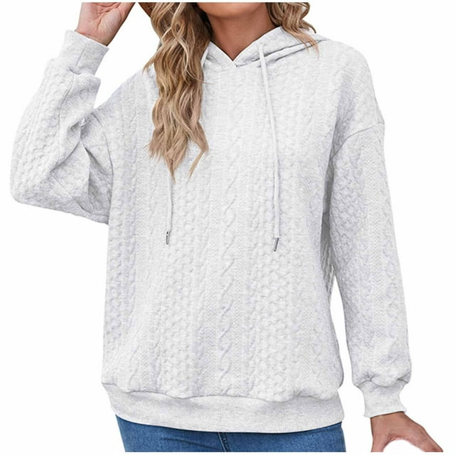 Rbaofujie Chandail à Capuchon pour Femme Mode Uni à Lacets Manches Longues Chandail à Capuchon Chandails à Capuchon Blanc Hauts de Chandail pour Femmes
