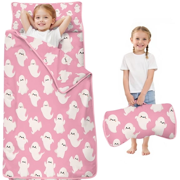 Halloween Pink Ghosts Pattern Toddler Nap Mats for Kids Preschool,50"x20" Sleeping Mat Bag or Kids,Toddler Sleeping Bag,Toddler Nap Mat or Daycare