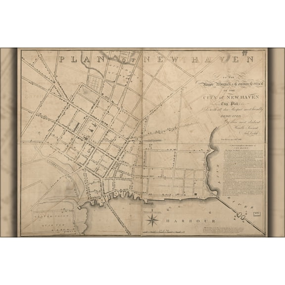 24"x36" Gallery Poster, map of new haven Connecticut 1817