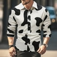 thumbnail image 2 of Mens Shirts Casual White Cow Print Long Sleeve Button Down Lapel Blouses Comfortable Loose Fall Tops White L, 2 of 4