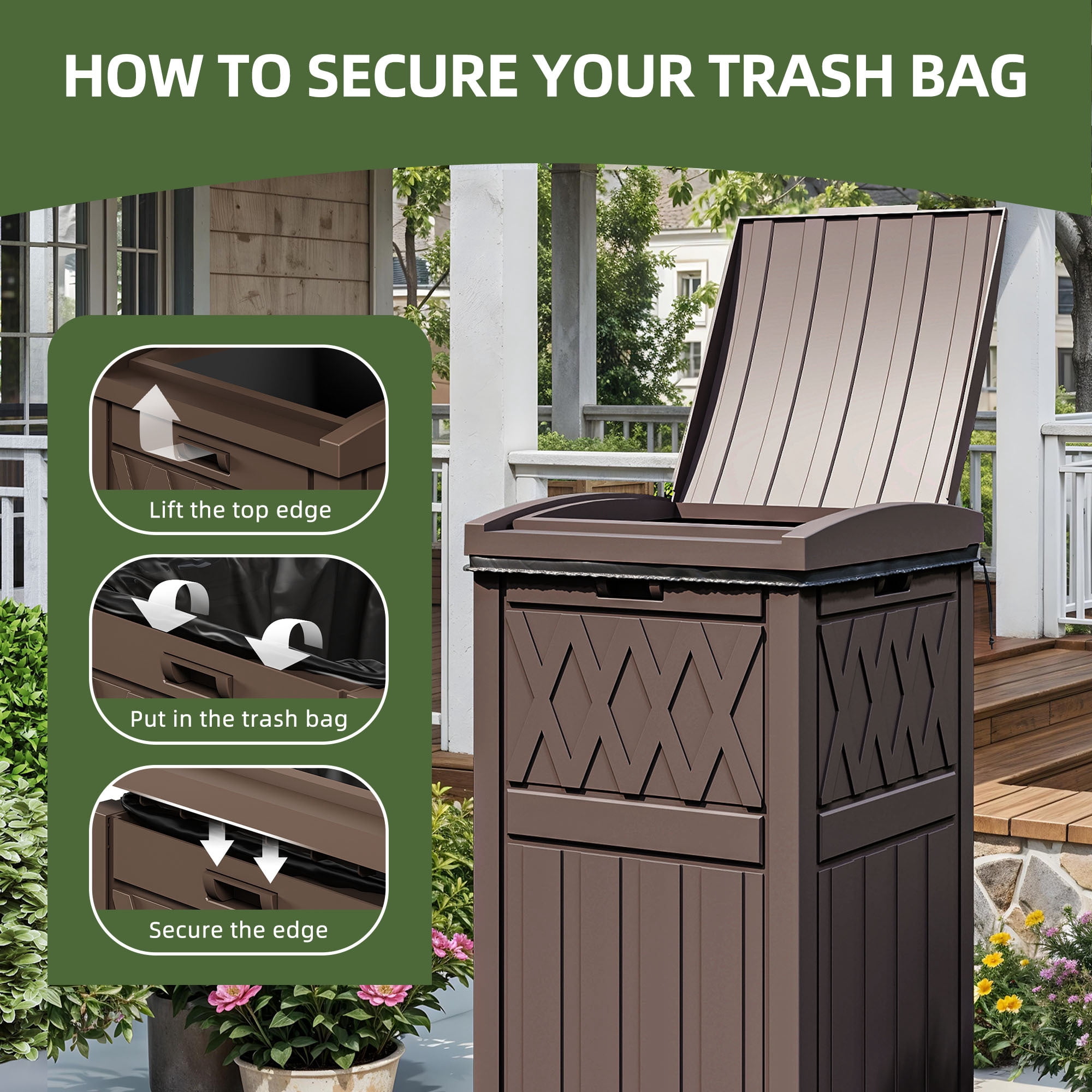 Uforic 31 Gallon Package Delivery Box with Lift-Out Bag, Waterproof Parcel Drop Box with Sign, Resin Outdoor Porch Package Container for Curbside, Patio and Yard Use, Dark Brown