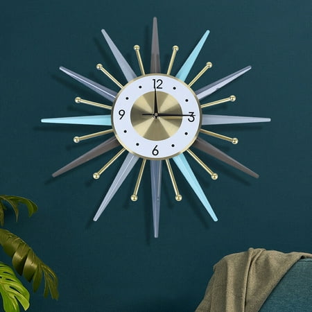 DENEST 23 Inch Retro Metal Art Sunburst Clock Vintage Mid Century Modern Wall Clock NEW