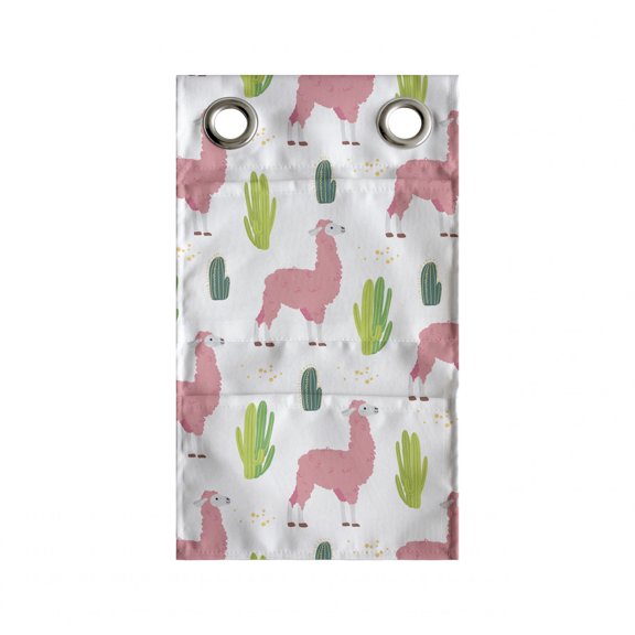Llama Hanging Pocket Organizer, Desert Animals and Cactus on a Plain Background, Printed Polyester Storage Bag with Pockets, 9" x 27", White Pink Lime Green