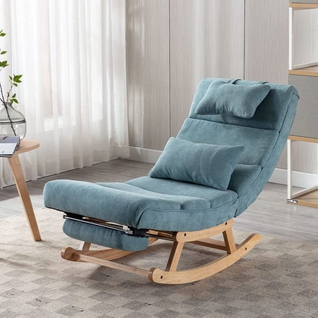 Rocking Lounge Chair, Modern Accent Rocking Glide Chair with Large Back, Pull Out Pedal and Pillows, Upholstered Lie or Sleep Lazy Chair for Nursery, Living Room, Bedroom