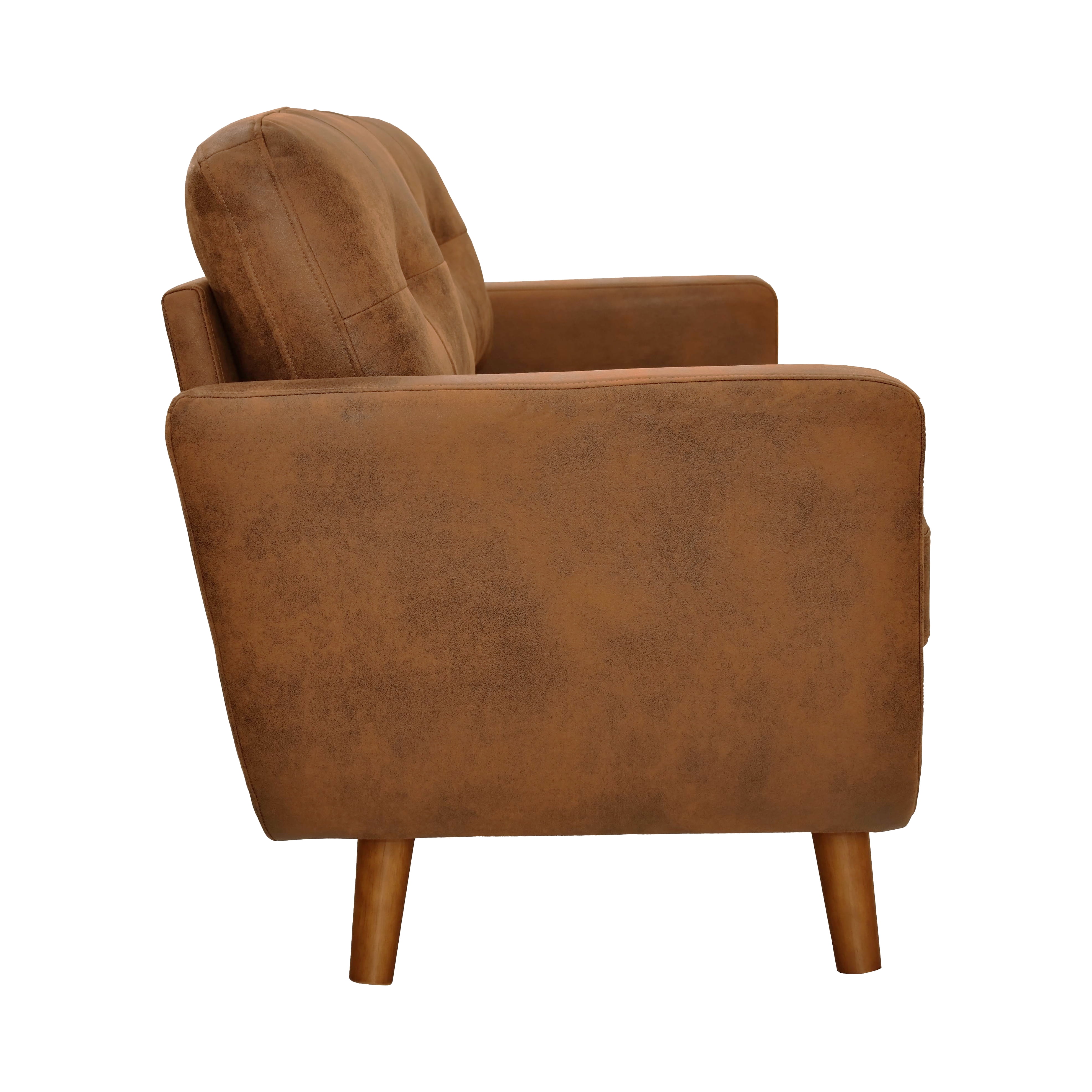 Homy Casa 65 in Mid Century Modern Loveseat Sofa, 2-Seater Upholstered Couch for Small Living Room, Brown