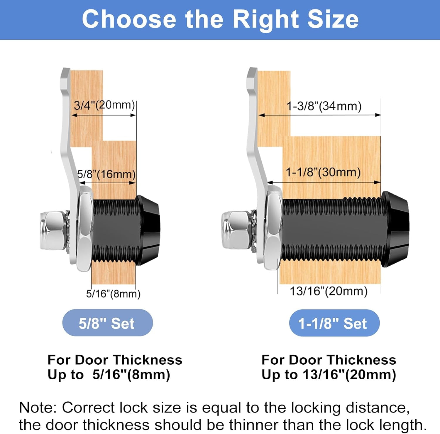 Black Toolbox Lock with Keys, Cabinet Locks Keyed Alike, Hook Cam, Tubular Cam Lock, Tool Box Lock with Manual, Zinc Alloy (5/8 Inch 2 Pack-Black)