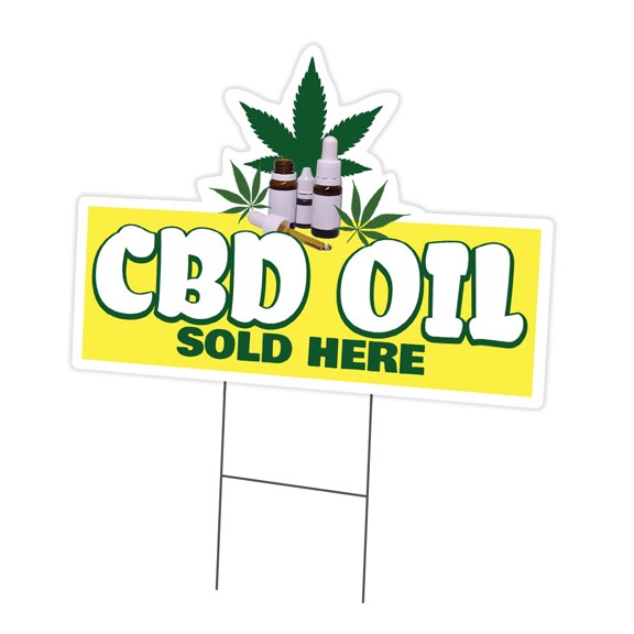 CBD Oil Sold Here 18" x 24" Yard Sign & Stake | Advertise Your Business | Stake Included Image On Front Only | Made in The USA