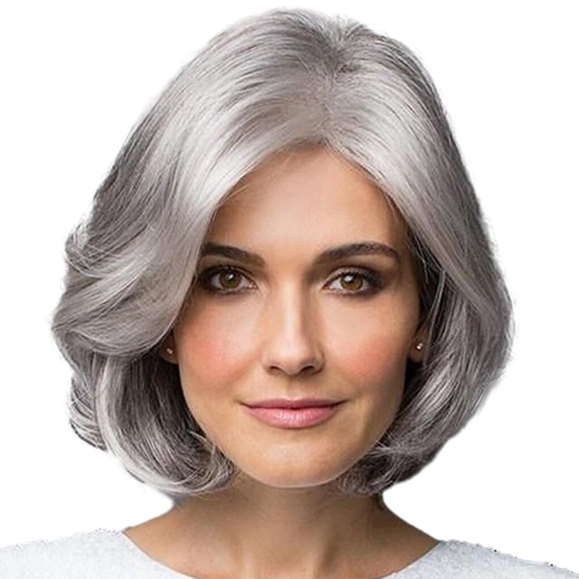 facefd Perruques pour Femmes Cheveux Bouclés Cosplay Perruque avec Rose Perruques en Filet Argent 35cm