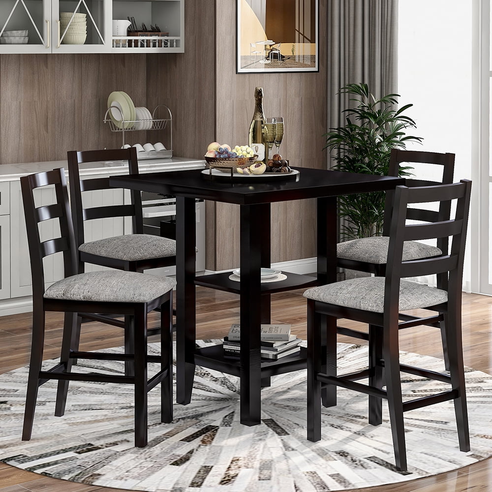 Topcobe Counter Height Dining Set Table And 4 Padded Chairs, Square