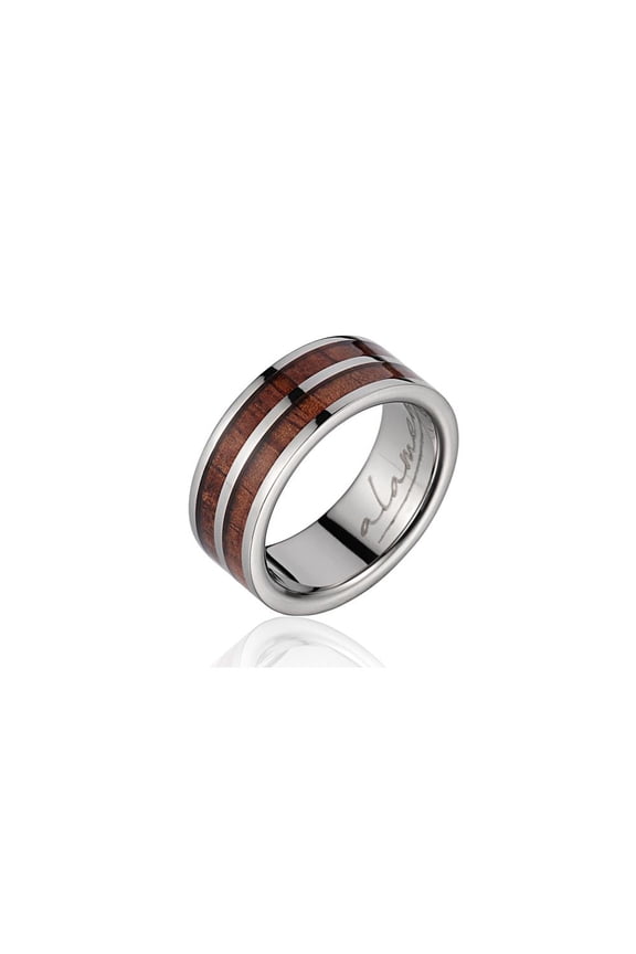 Genuine inlay Hawaiian koa wood wedding band ring titanium 8mm size 13