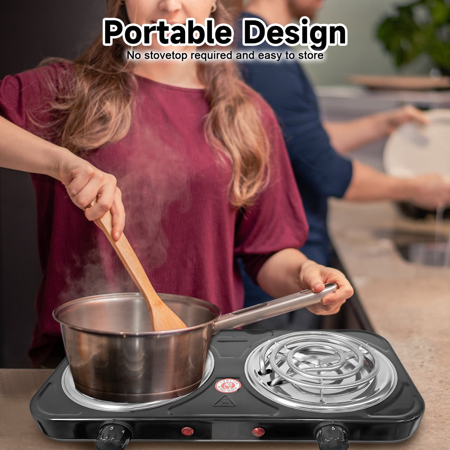 Hot Plate,Double Burner, 2000W Electric Stove Burner with 5 Levels