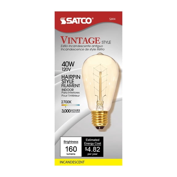 Satco S2414 Vintage Style 40 Watt 120V ST19 Incandescent Light Bulbs 2700K 160 Lumen E26 Medium Base Dimmable (6 Pack)