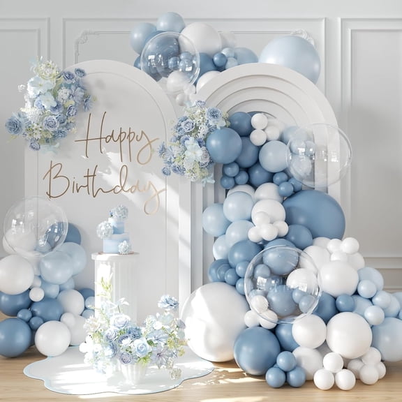 135 Pcs Dusty Blue Balloons Arch Garland Kit, Latex Blue White Clear Balloon for Wedding Birthday Graduation Baby Shower Gender Reveal Party Decoration Supplies