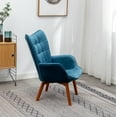 thumbnail image 4 of Carson Carrington  Aasen Silky Velvet Tufted Accent Chair with Ottoman Round Arms Arm Chairs Blue Rubberwood, Fabric, 4 of 13