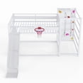 thumbnail image 4 of Bellemave Bunk Bed with Slide & Basketball Hoop, Full over Full Bunk Bed with Pull-up Rings and Climbing Wall, Metal Full Size Loft Bed with Bookcase and Play Space, White, 4 of 9