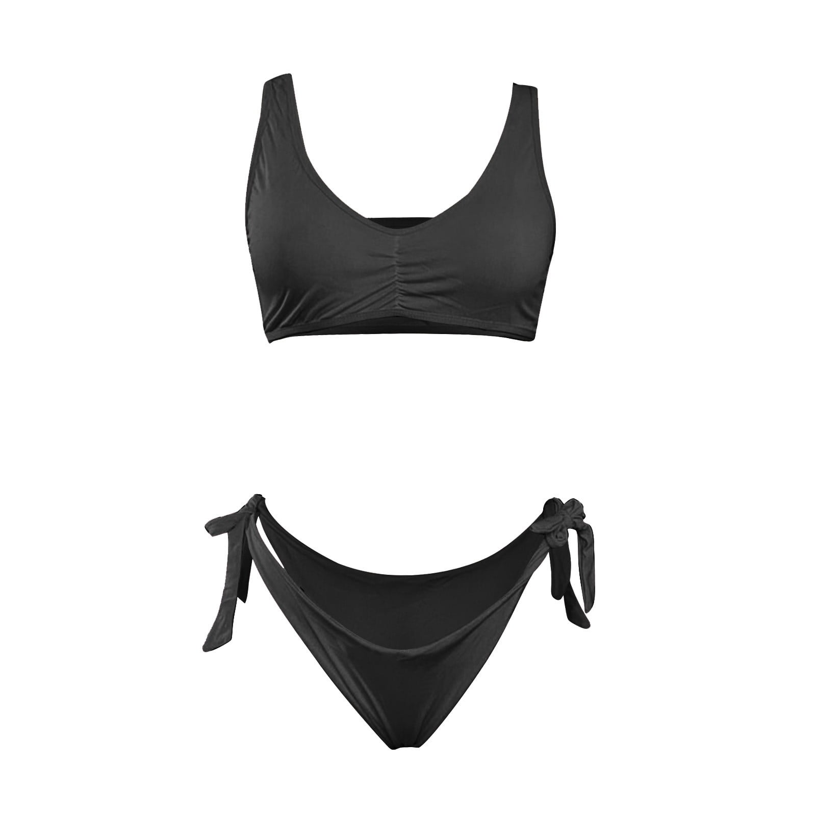Qcmgmg T-back Sexy Bra and Panty Set for Women Halter Lingerie Set Cupless Solid Babydoll L