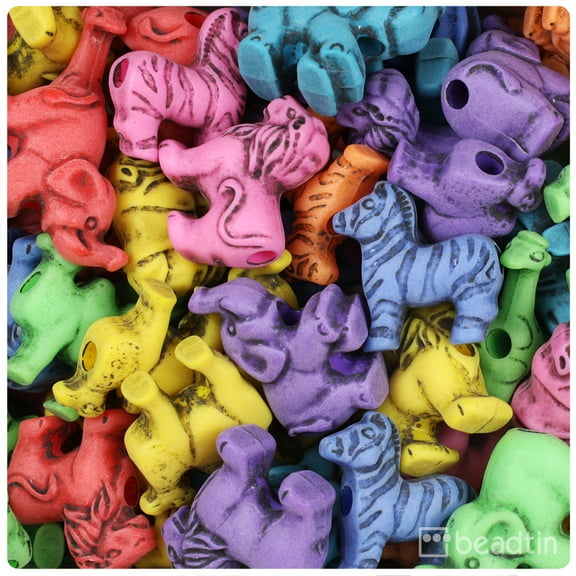 BeadTin Circus Mix Antique Safari Animal Pony Beads (2oz)