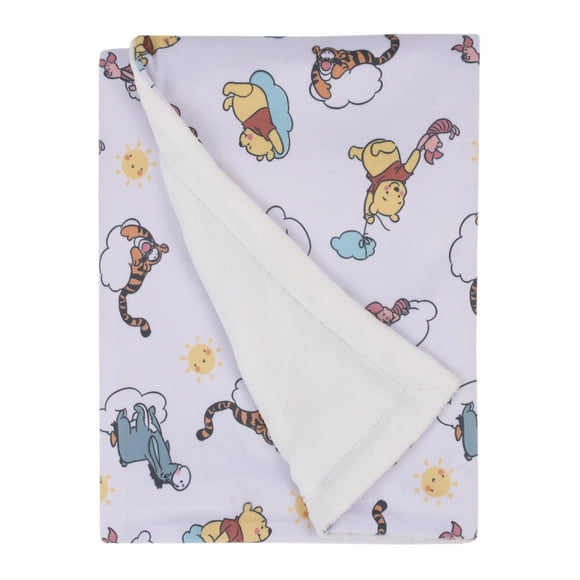 Disney Winnie the Pooh so Loved Deluxe Reversible Baby Blanket, Yellow, Aqua, Boy and Girl Infants
