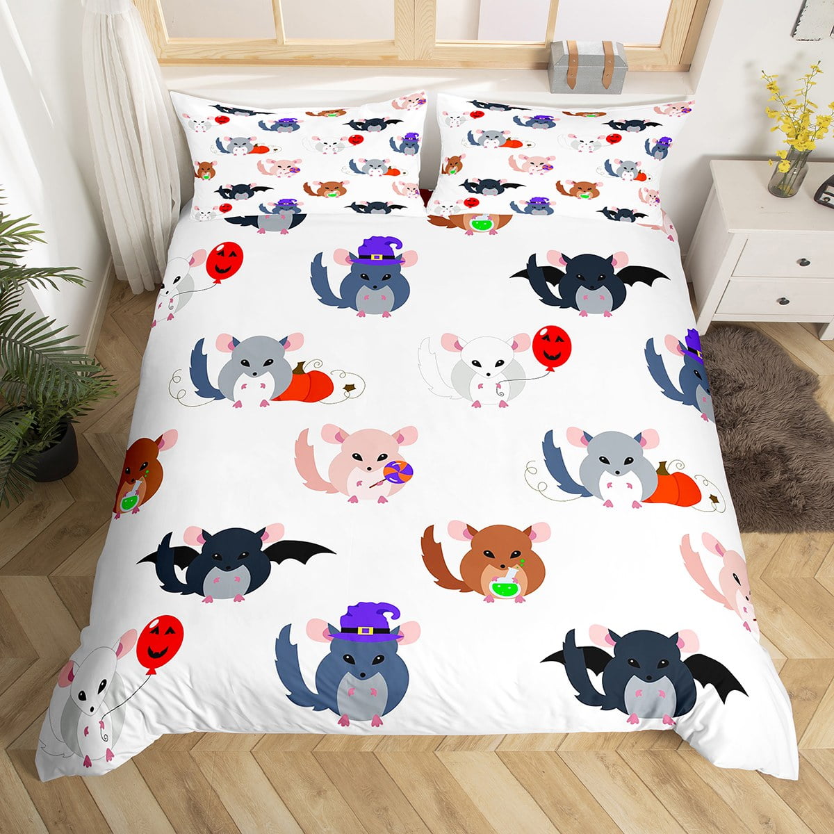 Rat Comforter Cover Cartoon Mouse Duvet Cover for Kids Boys Girls