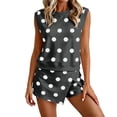 thumbnail image 2 of Womens 2 Piece Skirt Set Summer 2026 Polka Dot Print Crew Neck Sleeveless Tank Tops Asymmetrical Wrap Skort Outfits,Black,XL, 2 of 7