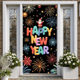 thumbnail image 5 of Colorful Letters Happy New Year Banner Santa Claus Design New Year Display Firework Pattern Festive Holiday Backdrop for New Year Party Christmas Celebration Indoor Decoration, 5 of 9