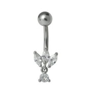 Womens Silver-tone Stainless Steel Belly Button Piercing Cubic Zirconia Stones