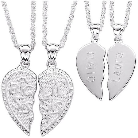 Personalized Planet Sterling Silver Breakable Big Sis and Lil Sis Engraved Pendants