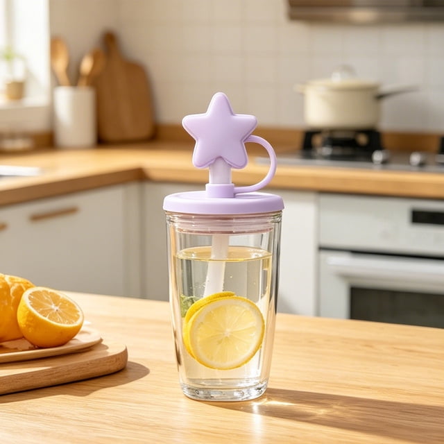 Tapa de silicona para pajita con forma de estrella, a prueba de polvo, a prueba de fugas, reutilizable y flexible para vasos y botellas de agua. Apta para lavavajillas.