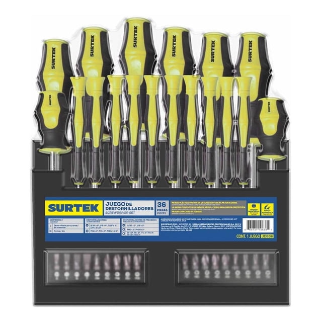 Desarmador Atornillador Bimaterial Kit 36 Pzas Rack Surtek